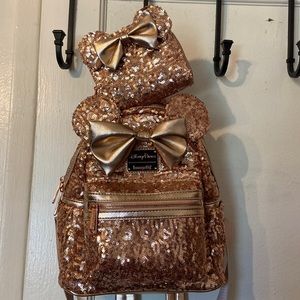 Disney Parks Loungefly Rose Gold backpack & wallet